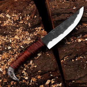 Cuchillo de Camping Vikingo Premium Hecho a Mano, Acero al Carbono, Mango de Acero al Carbono, Hoja Recta con Punta Caída, Espiga Completa - Product Image 4