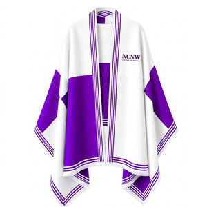 NCNW Sorority Women’s White & <b>Purple</b> Cape Shawl <b>Cardigan</b> Casual Striped Open Front Cape Shawl Daily Wear Square Scarf - Product Image 4