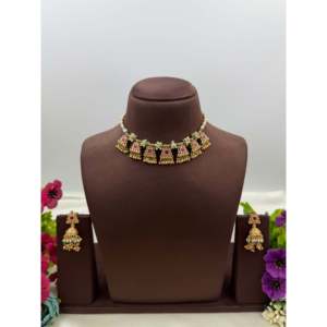 <b>Indian</b> Ethnic Dipika Premium Heritage Gold-Plated Steel Bridal Necklace & Earring <b>Set</b> - Product Image 1