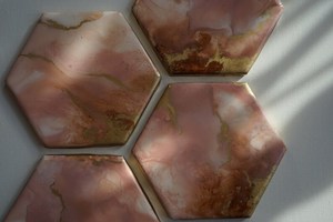 Hexagonal Epoxy Resin Coaster Artistic <b>Gold</b> Leaf Decorative Home Accent Piece - Product Image 2