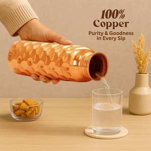 Copper Water <b>Bottle</b> Handmade Solid Copper Drinking <b>Bottle</b> Portable Travel Use Minimalist Design Home Use - Product Image 1