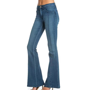 Women's Vintage Skinny Flare-Leg Denim Pants Mid Waist Ripped Decorations Stonewashed Denim Casual Button Fly Skinny Flare Fit - Product Image 3