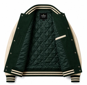 Veste universitaire pour homme, coupe régulière, style preppy, automne, avec manches en cuir vert et patch brodé personnalisé. - Product Image 4