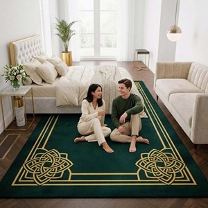 Alfombra Moderna Verde con Borde Festoneado, Alfombra Decorativa de Lana Hecha a Mano para Sala de Estar, Dormitorio, Alfombra de Lujo - Product Image 3