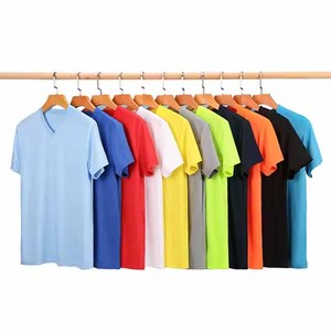 T-shirt unisexe personnalisable 100 % polyester, col en V, séchage rapide, manches courtes, anti-boulochage, vierge, pour publicité et entreprise - Product Image 6