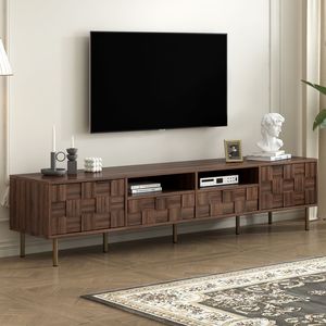 Meuble TV Mid-Century avec 2 tiroirs, console multimédia pour téléviseurs jusqu'à 85 pouces, rangement pour divertissements dans le salon - Product Image 2