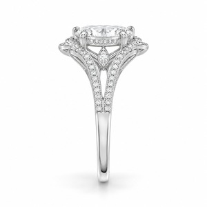 Anillo de compromiso de oro blanco macizo de 9K personalizado con diamante ovalado de laboratorio de 1, 2 o 3 quilates, diseño vintage de hoja con tallo dividido, joyería de boda - Product Image 2