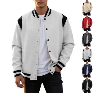 Blouson de baseball personnalisé pour homme, coupe décontractée, couleur unie, col montant, style universitaire, veste bomber - Product Image 2