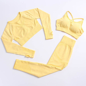 Conjunto de Yoga de 3 Piezas para Mujer, Color Sólido, Cintura Alta, Transpirable, Top Corto con Tirantes Cruzados - Product Image 2