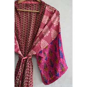 Long Silk Patchwork <b>Kimono</b> Robe for Women, Luxury Boho Designer Nightwear Gown, Modern Loungewear - Product Image 4