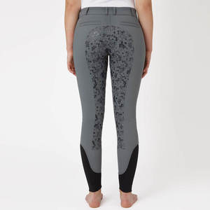 Culotte d'équitation longue taille haute pour femme avec braguette boutonnée et empiècements en mesh, en Spandex Nylon, coloris bleu marine, rose, noir - Product Image 3