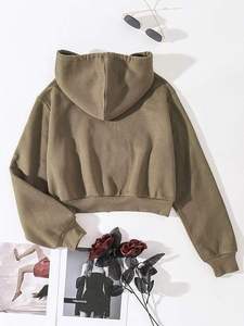 เสื้อฮู้ดครอปแบบยูนิเซ็กซ์ ซิปหน้า สีพื้น ทรงโอเวอร์ไซส์ แขนปกติ มีกระเป๋า ผ้าถัก สวมใส่สบายๆ สำหรับฤดูใบไม้ร่วง ผลิตจากผ้าฝ้าย 100% เฟรนช์เทอร์รี่ - Product Image 2