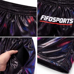 กางเกงบาสเก็ตบอลผ้าตาข่ายเงาสำหรับผู้ชาย พิมพ์โลโก้ได้ สะท้อนแสง สำหรับออกกำลังกายและฝึกซ้อม ผลิตจากโพลีเอสเตอร์ 100% สวมใส่สบาย ขายส่ง - Product Image 3