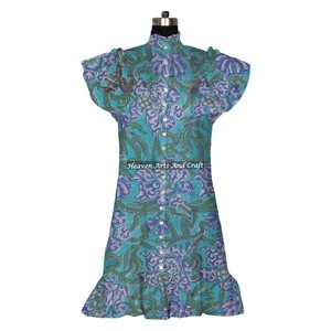 <b>Boho</b> Cotton Block Print <b>Dress</b> Handmade <b>Summer</b> <b>Dress</b> For Women, Floral Casual Wear, Lightweight Fabric, Beach-Ready Look - Product Image 4