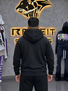 Sweat-shirt à capuche zippé pour homme REXFIT SPORTS, style streetwear surdimensionné, noir à rayures, en polaire, design tendance automne - Product Image 6