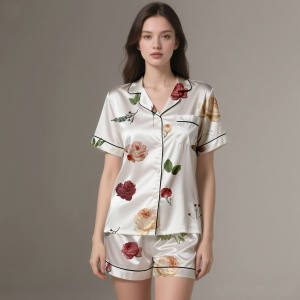 Ensemble de pyjamas pour femmes élégants imprimés 2025, vêtements de nuit en soie satinée de luxe à manches longues - Product Image 6