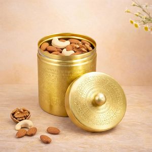 Handcrafted Brass Engraved Storage Container <b>with</b> <b>Lid</b> Spice <b>Jar</b> Food Safe Kitchen - Product Image 5