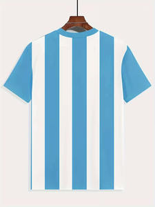 T-shirt décontracté d'été à manches courtes et col rond pour homme - Haut rayé bleu pour l'extérieur, T-shirt de supporter Argentila, vente en gros - Product Image 2