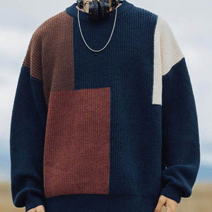 <b>Mens</b> Color Block <b>Sweater</b> Long Sleeve Crew <b>Neck</b> Knit Winter <b>Sweater</b> Warm Breathable Anti Pilling Casual <b>Sweater</b> Custom Logo - Product Image 4