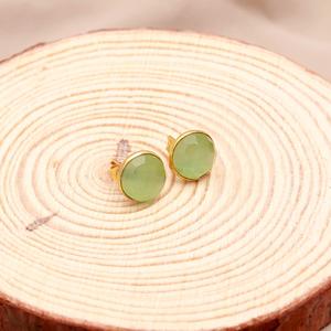 Handmade <b>Green</b> Aventurine Monalisa Round Shape Gemstone Stud <b>Earrings</b> Gold Vermeil Trendy Gold Plated Wholesale Supplies - Product Image 3