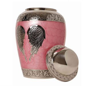Top Selling Brass Cremation Urns Brown Gloss Finish Silver Hand Carved Angel Wings Floral Band Large Funeral Adult Memorial Jars - Product Image 5
