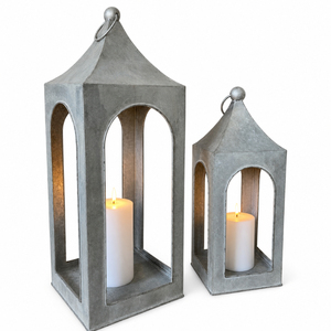 Lanterne en métal galvanisé, porte-bougie antique en fer plaqué zinc, lanterne suspendue en verre pour centre de table de mariage (vente en gros) - Product Image 6