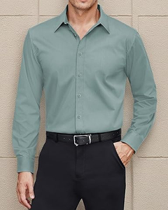Chemises habillées pour hommes en polyester/coton de haute qualité, coupe ajustée, manches longues, respirantes, confortables et infroissables - Product Image 3