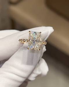 4.5 Carat Elongated Radiant Cut Diamond Engagement <b>Ring</b> for Women | Hidden Halo <b>Solitaire</b> Wedding <b>Ring</b> Gold Plated IGI Certified - Product Image 3