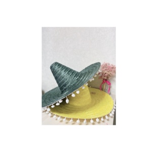 Sombrero de jardín de hoja de palma de fábrica de Vietnam, sombreros coloridos de paja con ribete de pompón para boda de fiesta informal de verano - Product Image 6