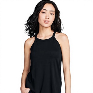 Débardeur Halter Noir Femme Grande Taille avec Logo Avant Longueur Standard en Polyester Tricoté Respirant Couleur Unie pour l'Automne - Product Image 1