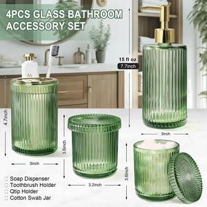 Elegante Juego de Organizadores de Baño de Vidrio Verde para Baños de Huéspedes de Hotel y Encimeras de Tocador con Detalles Dorados, Estilo Moderno para Uso Diario - Product Image 4