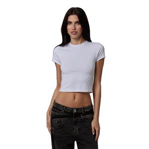 Camiseta Corta Ajustada de Algodón Acanalado Elástico para Mujer, Cuello Redondo, Manga Corta, Estilo Urbano Y2K, Moda de Verano, Venta al por Mayor - Product Image 1