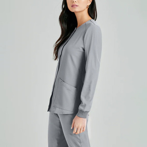 Blusa Médica Gris para Mujer, Manga Larga, Cierre de Botones, Poliéster/Nailon Microelástico, con Bolsillos para Detección de Agujas - Product Image 4