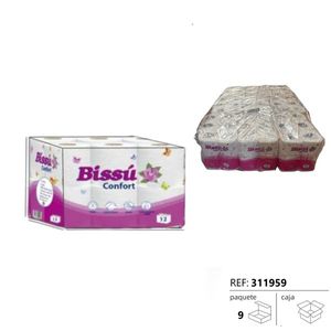 Rouleaux de papier toilette Biss Confort, 12 unités, pack souple pour usage en salle de bain - Product Image 1