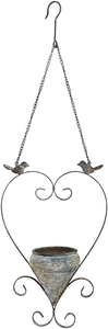 Maceta Colgante de Metal Antigua en Forma de Corazón con Detalles Decorativos de Pájaros |   Soporte Rústico Vintage para Macetas de Hierro con Cadena - Product Image 3