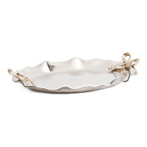Plateau de service en métal poli avec poignées en forme de nœud, usage résidentiel décoratif - Product Image 6