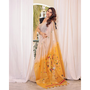 Oferta Increíble en la Ropa India Más Vendida: Saree de Algodón Muga Suave de Primera Calidad con Color Clásico y Bordado Completo en Resham - Product Image 1