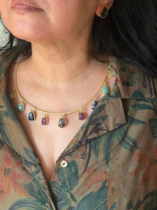 Collar de aro hecho a mano con múltiples gemas, colgante de oro, amatista, aguamarina, joyería bohemia llamativa, regalo para mujer - Product Image 4