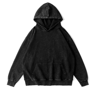 Sudadera con capucha personalizada de algodón grueso con lavado ácido, negra vintage, oversize, estilo streetwear, tipo pullover, lisa para venta al por mayor - Product Image 1
