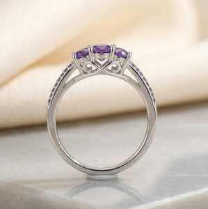 Anillo Fino de Plata de Ley con Baño de Rodio y Circonita Cúbica Ovalada Morada, con Microincrustaciones, Joyería de Cóctel para Mujer - Product Image 3