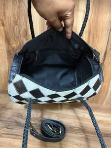 Handmade Genuine Hair On Cowhide Leather Patchwork Tote Bag | Women's Western Shoulder Handbag with Detachable Strap - Product Image 6