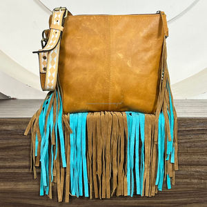 Bolso de mano de cuero con flecos y diseño a cuadros de vaca, hecho a mano, para mujer, estilo cremallera, diseño Turquoise Thunderstorm Lightning, precio bajo - Product Image 5