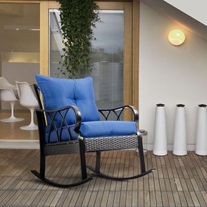 Sedia a dondolo in vimini blu per il relax in giardino e cortile - Product Image 2