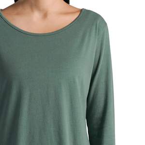 Camiseta de Manga Larga Personalizada para Mujer, Cuello Redondo, Corte Holgado, Informal, para Gimnasio, Transpirable, de Algodón Suave, para Fitness, Yoga, Lisa, Verde - Product Image 3