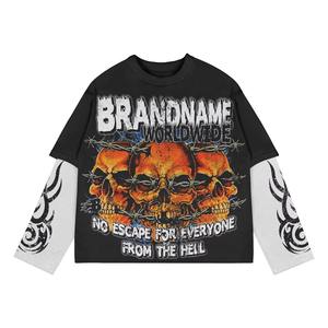 Custom Men's Vintage Streetwear <b>Two</b> Piece <b>Double</b> Layer Long Sleeve T-<b>Shirt</b> 100% Cotton Knitted Breathable - Product Image 6
