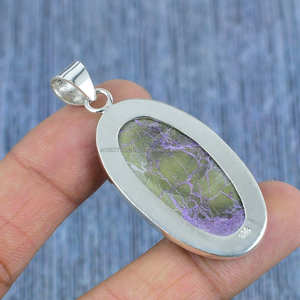 สร้อยคอจี้รูปไข่ทำมือจากเงินแท้ 925 ชุบทองและโรเดียม ประดับด้วยพลอยพูร์ปิริต เครื่องประดับสไตล์โบโฮ คริสตัลบำบัด - Product Image 3