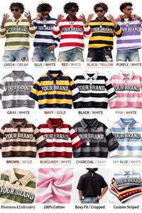 เสื้อโปโลลายทางแบบกำหนดเองพร้อมปกประดับหมุด เสื้อครอปสไตล์สตรีทแวร์ทรงโอเวอร์ไซส์ เสื้อโปโลแฟชั่นลำลองสำหรับฤดูร้อนแบบยูนิเซ็กส์ - Product Image 4