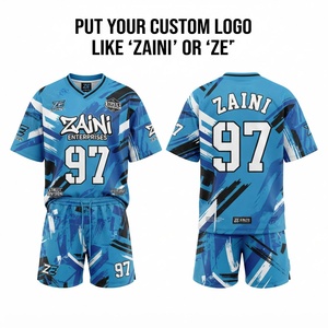 ชุดเซ็ตเสื้อเจอร์ซีย์ตาข่ายพรีเมียมสำหรับผู้ชาย 120 GSM ระบายอากาศได้ดี สีเขียวอมฟ้า ชุดกีฬา ปักโลโก้ด้วยความร้อน ขอบลายทาง ปิดด้วยเชือกผูก - Product Image 1