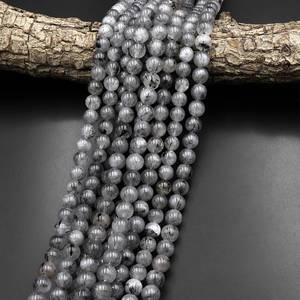 Perles rondes en quartz rutile tourmaline noire naturelle pour la fabrication de bijoux, fournitures de bricolage, perles de pierres précieuses - Product Image 2