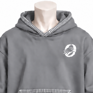Gray Stitched Border Distressed Pullover <b>Hoodie</b> Heavyweight Sweatshirt Contrast <b>Stitch</b> Kangaroo Pocket Casual - Product Image 3